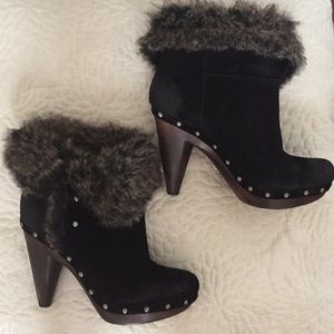 Seychelles Black Ankle Boots with Fur Trim